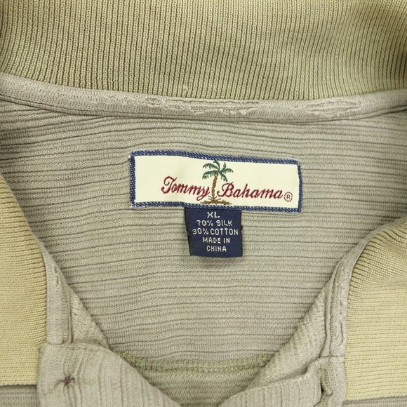 Tommy Bahama Polo Shirt Men's Extra Large Tan Khaki Short Sleeve Silk Blend - Picture 3 of 9